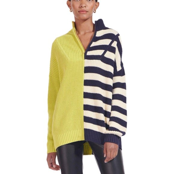 STAUD Hampton Oversized Chunky-Knit Striped Color-Block Sweater (Chartreuse) - Picture 2 of 16